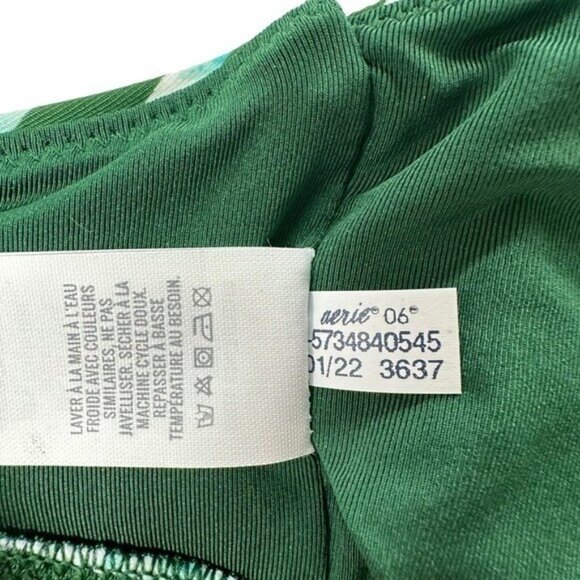 Aerie American Eagle M Side Tie Bikini Green Mod Stripe Print Real Good Swim - Picture 11 of 11